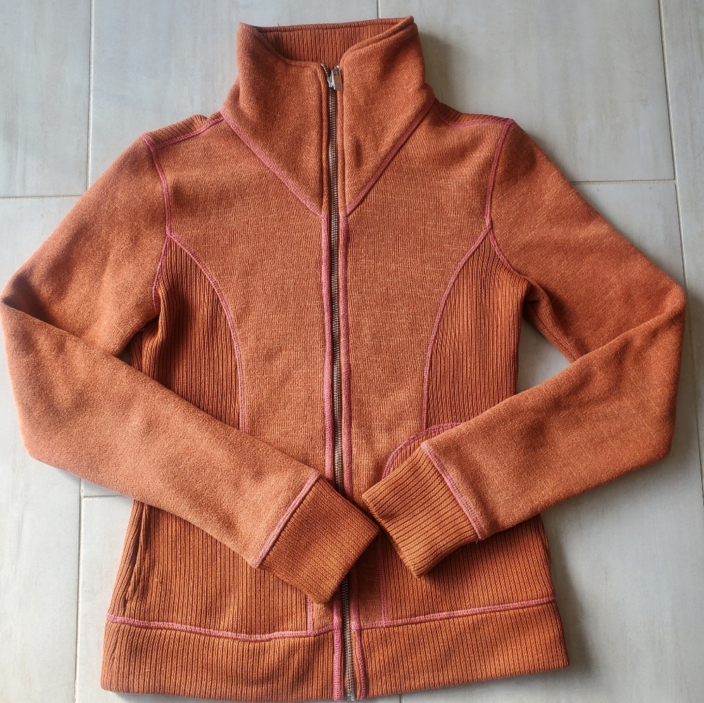 Prana S Orange zip up sweater